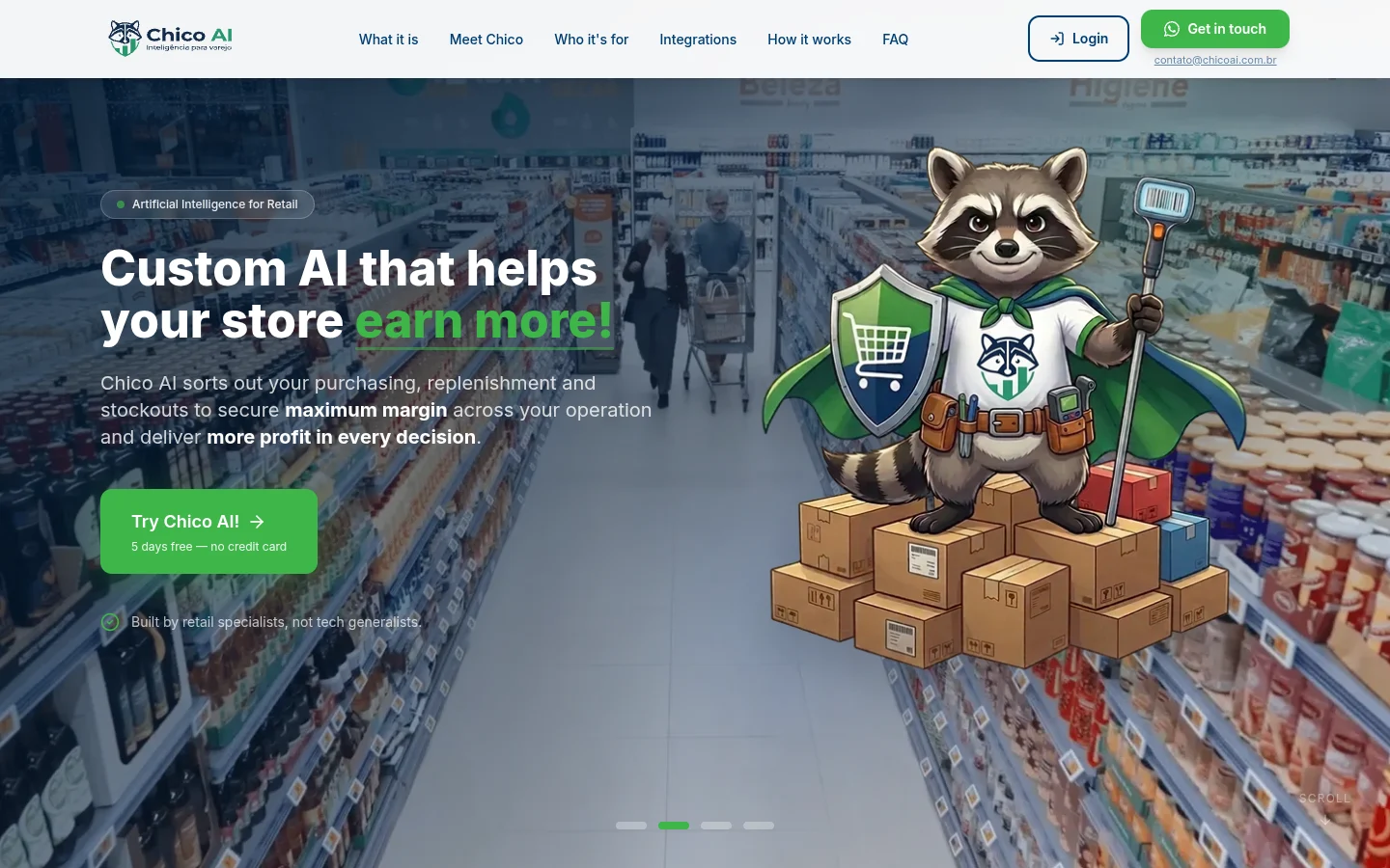 Chico AI website home page, shown in English